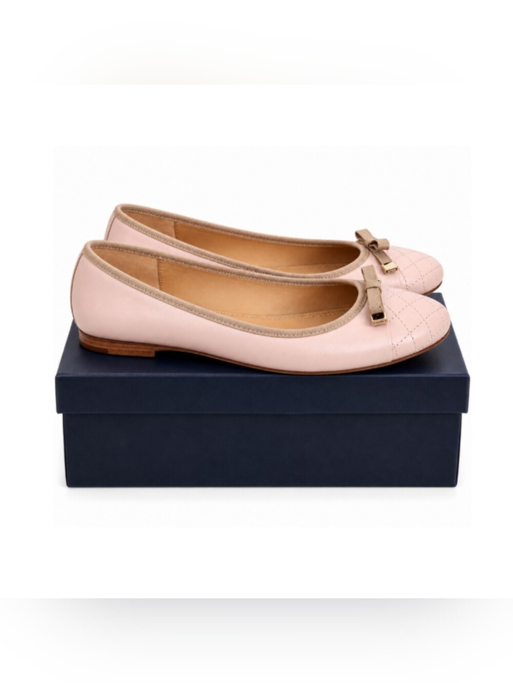 Brooks Brothers Pink Ballet Flats 6.5 Quilted Leather Cap Toe Bow Balletcore